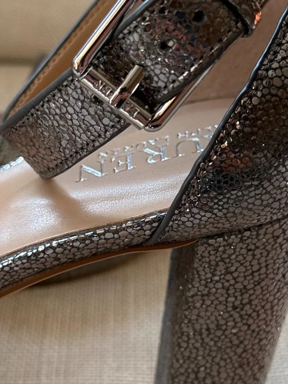 Lauren Ralph Lauren, Size 8.5, 100% Leather, Silver, Platform